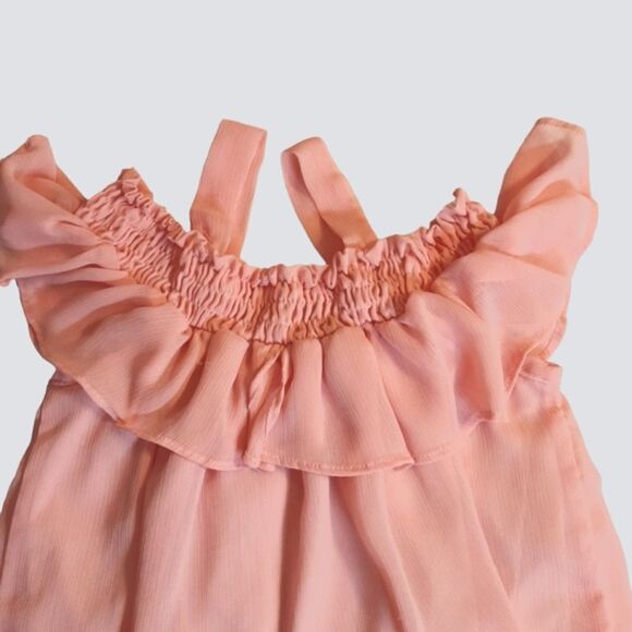 RMLA Top Chiffon Cold Shoulder Straps Ruffled Pink Girls size 8 - Picture 3 of 8